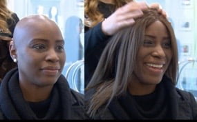 Chemo patient wearing a long African American hair wig